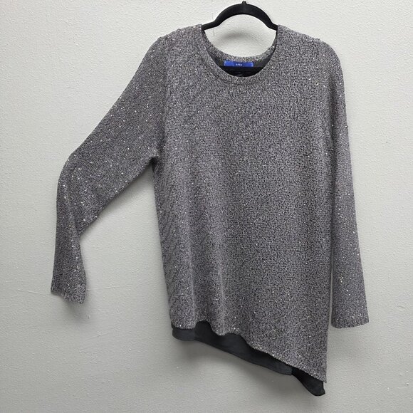 Apt. 9 Sweater Womens XL Gray Sequin Knit Asymmetrical Hem Layered Long Sleeve - Picture 1 of 11